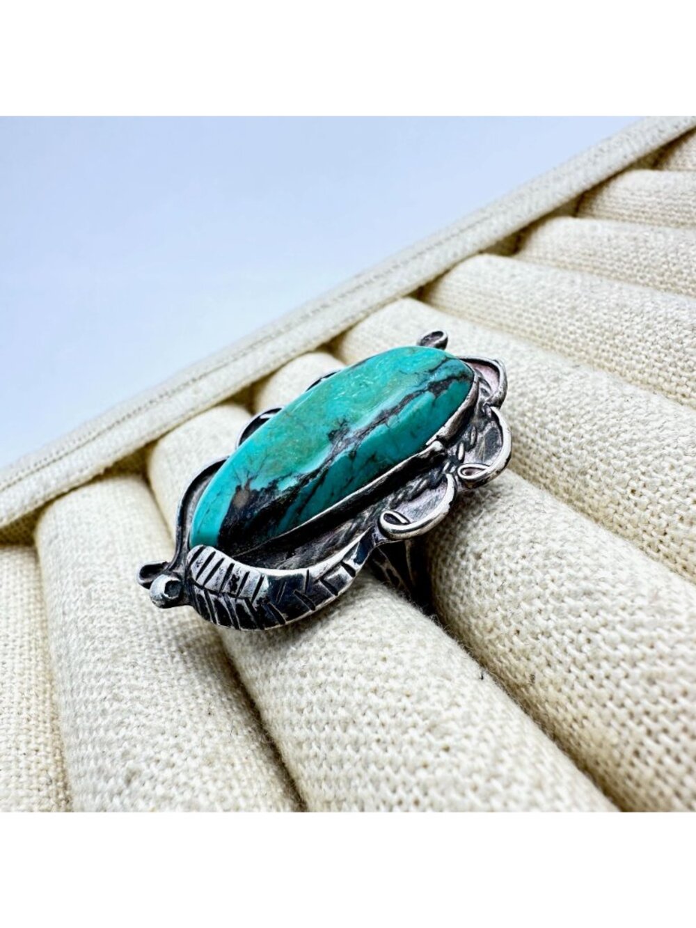Native American Judy Wallace Blue Green Turquoise Sterling Silver Ring Size 7 - Picture 3 of 6